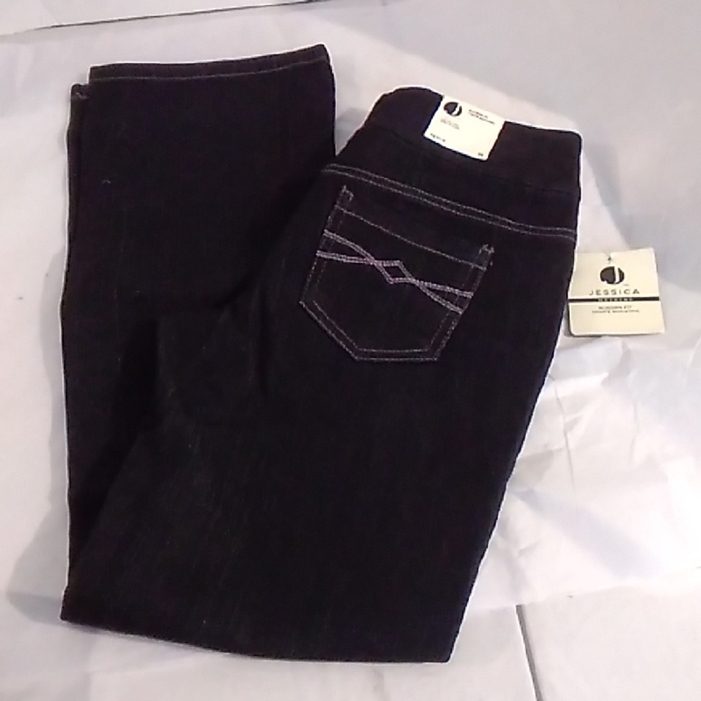 Jessica Black Women's Jeans Modern Fit Size 2 Petite Faux Fly Pull On